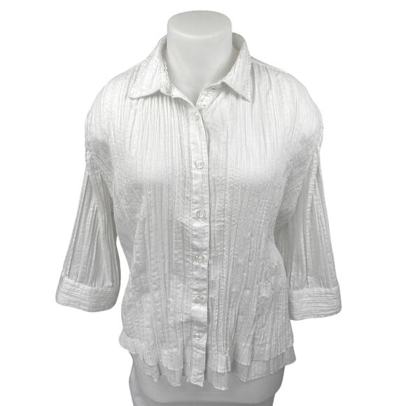 Christopher & Banks Womens White Half Sleeve Pleated Button Up Shirt Top Size 2X - Picture 1 of 4